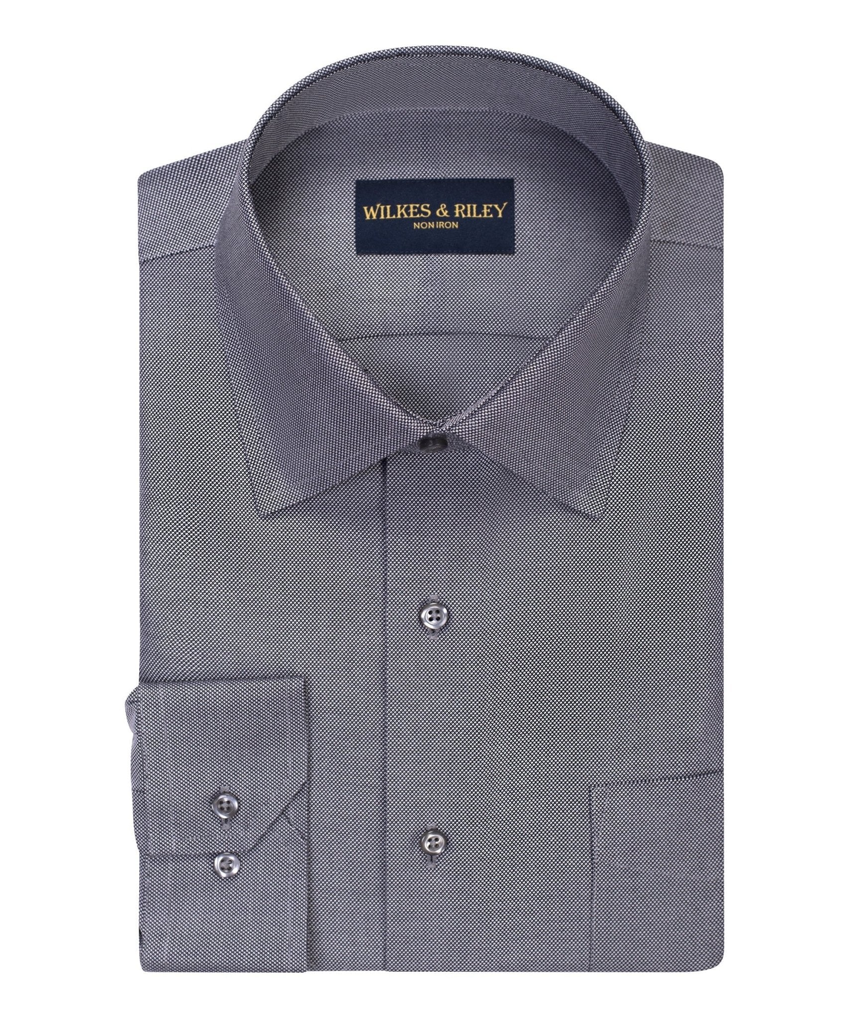 Charcoal Queens Oxford Non-Iron Spread Collar men's Dress shirt Wilkes & Riley, LLC Charcoal Queens Oxford Non-Iron Spread Collar men's Dress shirt Wilkes & Riley, LLC