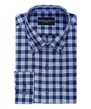 Tailored Fit Navy Herringbone Button - Down Collar Non - Iron Sport Shirt - Wilkes & Riley, LLC