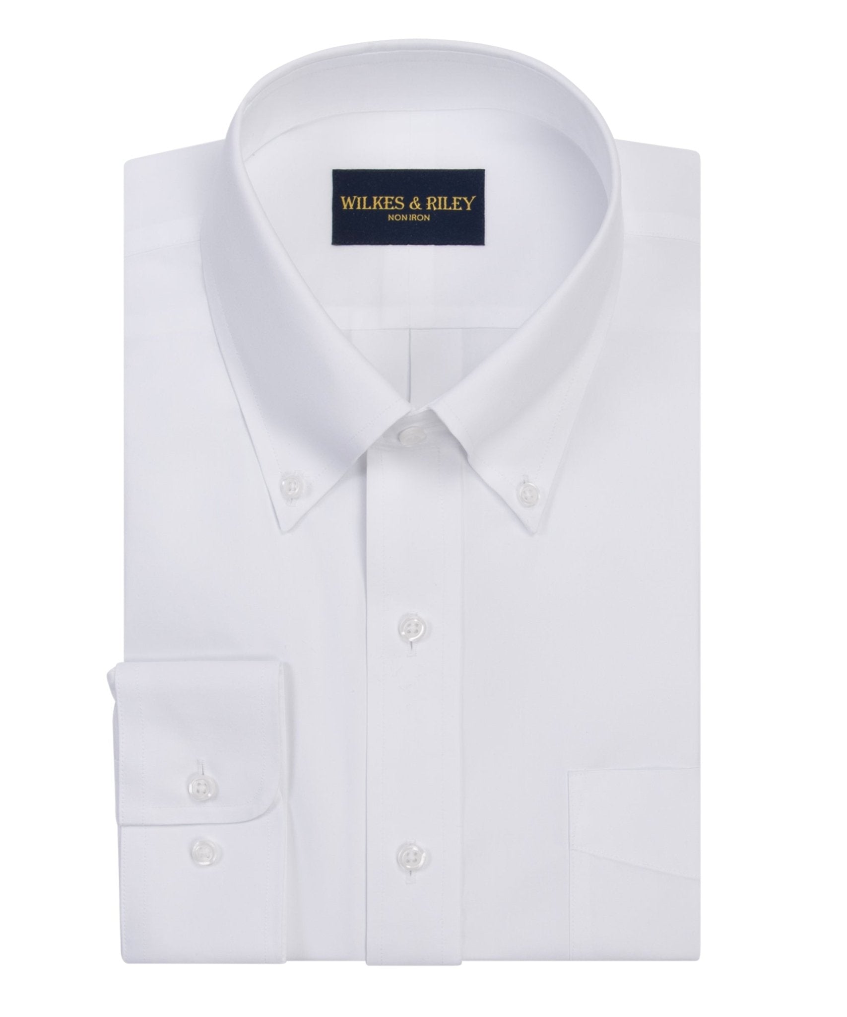 Tailored Fit White Solid Button-Down Collar Non-Iron Men's Dress Shirt Wilkes & Riley, LLC Tailored Fit White Solid Button-Down Collar Non-Iron Men's Dress Shirt Wilkes & Riley, LLC