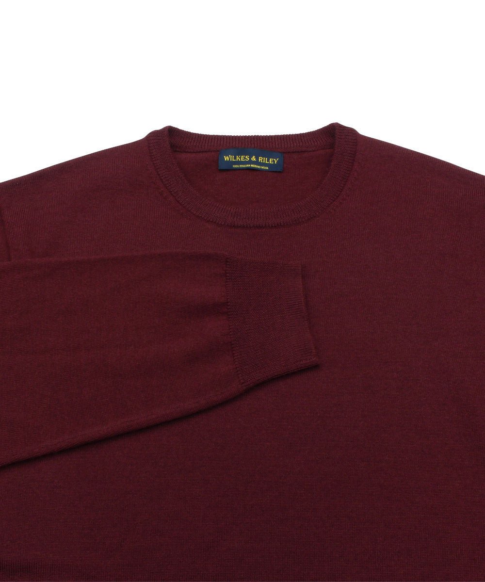 100% Pure Merino Wool Zegna Baruffa Crewneck Sweater - Burgundy - Wilkes & Riley, LLC