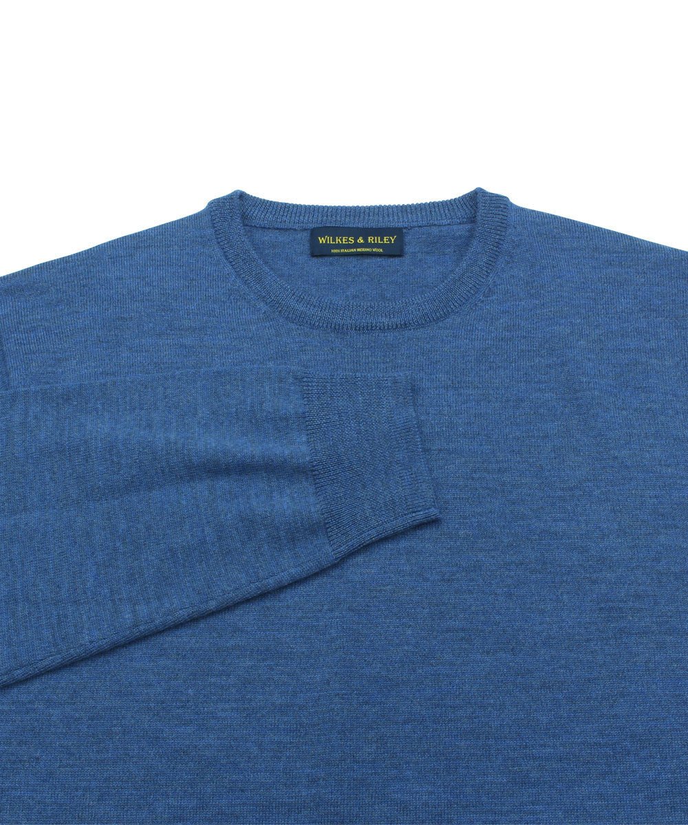 100% Pure Merino Wool Zegna Baruffa Crewneck Sweater - Light Blue - Wilkes & Riley, LLC