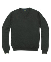 100% Pure Merino Wool Zegna Baruffa V - Neck Sweater - Charcoal - Wilkes & Riley, LLC