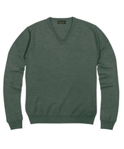 100% Pure Merino Wool Zegna Baruffa V - Neck Sweater - Hunter - Wilkes & Riley, LLC
