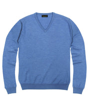 100% Pure Merino Wool Zegna Baruffa V - Neck Sweater - Light Blue - Wilkes & Riley, LLC