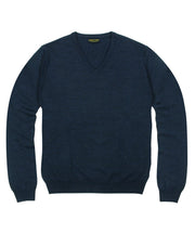 100% Pure Merino Wool Zegna Baruffa V - Neck Sweater - Navy - Wilkes & Riley, LLC