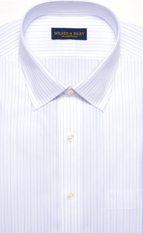 Classic Fit Narrow Alternating Stripe Spread Collar Supima® Cotton Non-Iron Broadcloth Dress Shirt