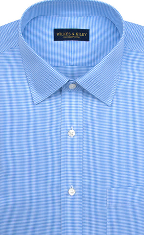Slim Fit Blue Houndstooth Spread Collar Supima® Cotton Non-Iron Twill Dress Shirt