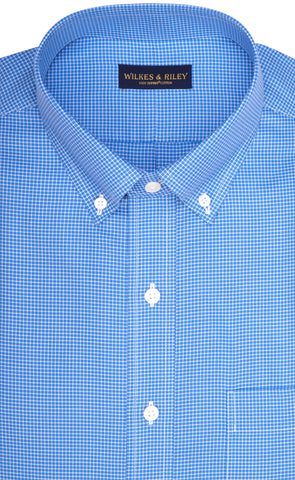 Classic Fit Blue Twill Mini Check Button-Down Collar Supima® Cotton Non-Iron Sport Shirt