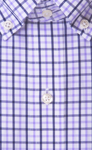 Tailored Fit Lavender / Navy Tattersall Button-Down Collar Supima® Cotton Non-Iron Broadcloth Sport Shirt