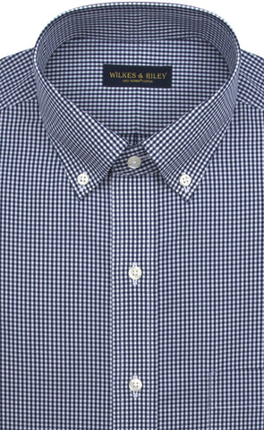 Classic Fit Navy Gingham Button-Down Collar Supima® Cotton Non-Iron Broadcloth Sport Shirt (B/T)