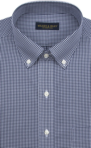Classic Fit Navy Gingham Button-Down Collar Supima® Cotton Non-Iron Broadcloth Sport Shirt