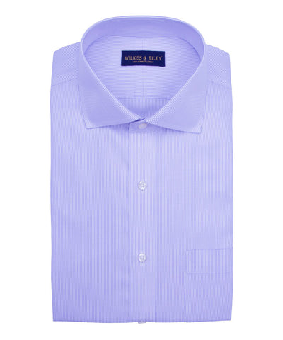 Classic Fit Purple Stripe English Spread Collar Supima® Cotton Non-Iron Twill Dress Shirt