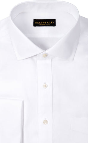 Classic Fit White English Spread Collar French Cuff Supima® Cotton Non-Iron Basketweave Dress Shirt (B/T)