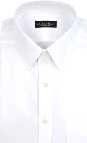 Tailored Fit White Solid Point Collar Supima® Cotton Non-Iron Pinpoint Oxford Dress Shirt