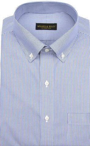 Tailored Fit Blue Fine Line Stripe Button-Down Collar Supima® Cotton Non-Iron Pinpoint Oxford Dress Shirt