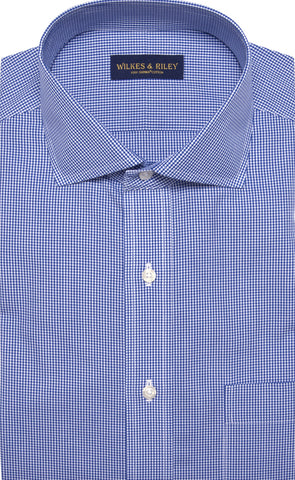 Tailored Fit Blue Gingham English Spread Collar  Supima® Cotton Non-Iron Broadcloth