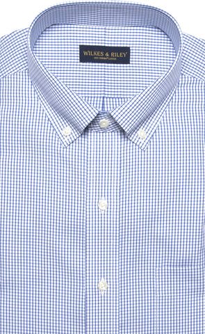 Tailored Fit Blue Check Button-Down Collar Supima® Cotton Non-Iron Pinpoint Oxford Dress Shirt