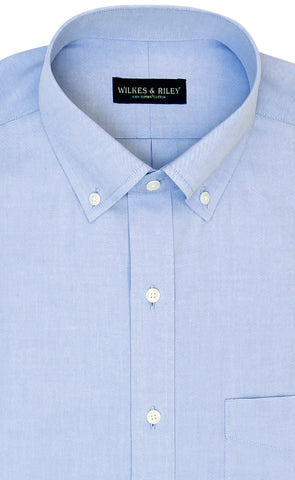 Tailored Fit Blue Solid Button-Down Collar Supima® Cotton Non-Iron Pinpoint Oxford Dress Shirt
