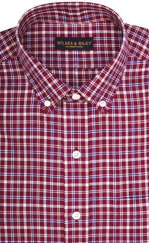 Tailored Fit Burgundy Multi Plaid Twill Button-Down Collar Supima® Cotton Non-Iron Sport Shirt
