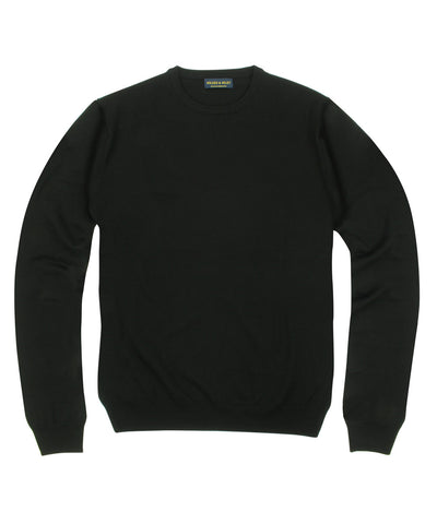 100% Pure Merino Wool Zegna Baruffa Crewneck Sweater - Black
