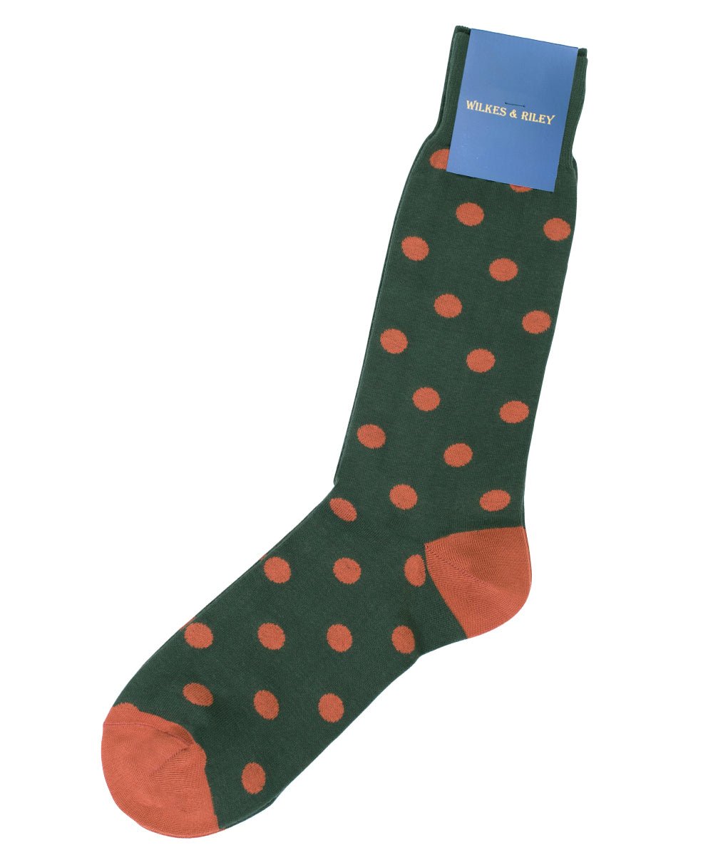 Green Large Dot Cotton Sock - Mid Calf - Wilkes & Riley, LLC
