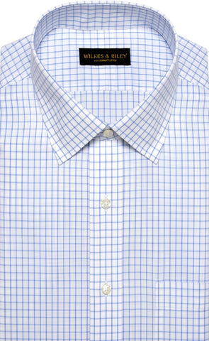 Tailored Fit Blue Large Check Spread Collar  Supima® Cotton Non-Iron Broadcloth Dress Shirt (B/T)