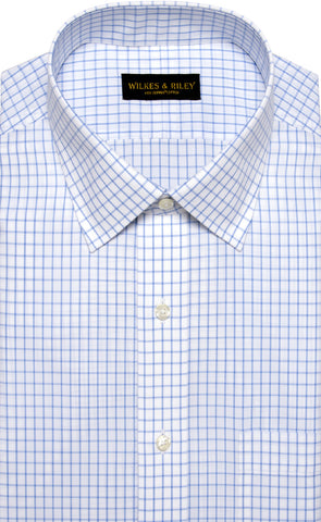 Classic Fit Blue Large Check Spread Collar Supima® Cotton Non-Iron Broadcloth Dress Shirt