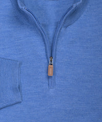 Ultra-fine Zegna Baruffa Half-Zip Merino Wool Sweater - Light Blue