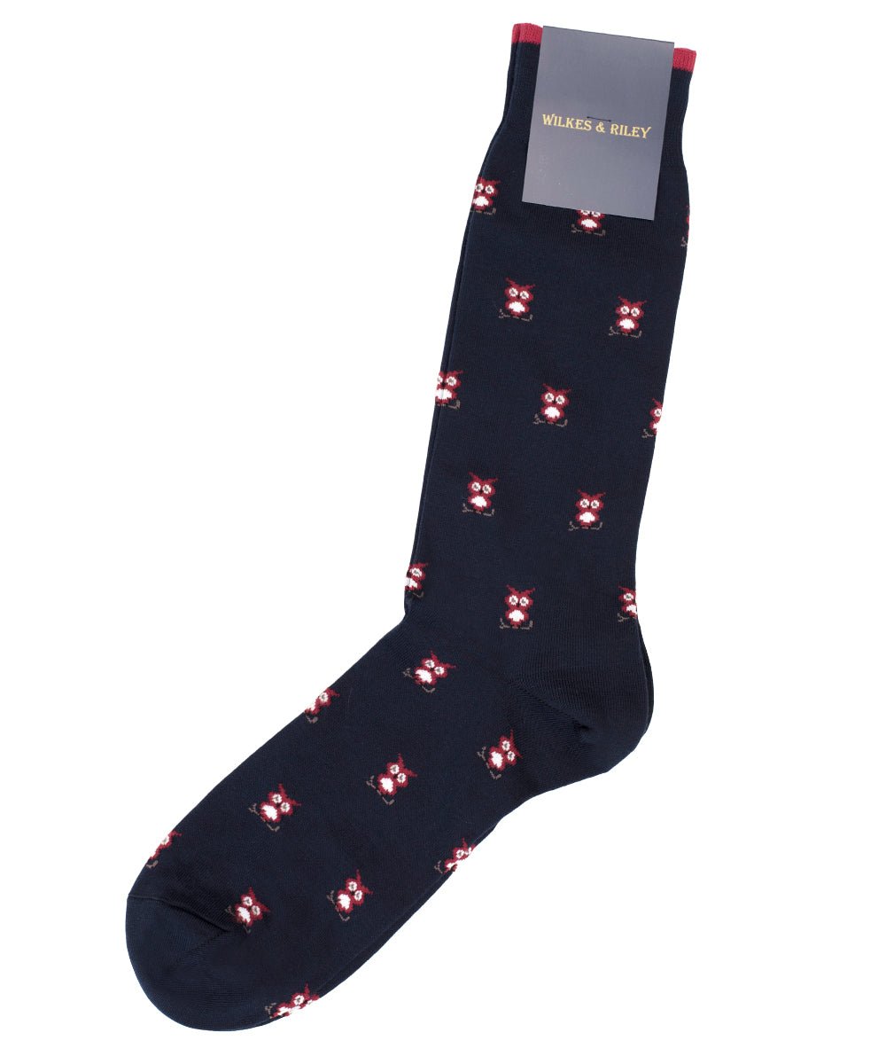 Navy Owls Cotton Sock - Mid Calf - Wilkes & Riley, LLC
