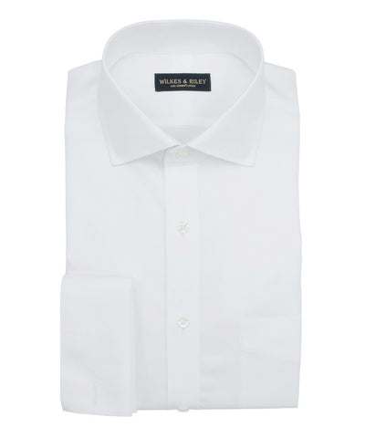 Tailored Fit White Royal Oxford English Spread Collar French Cuff Supima® Cotton Non-Iron Dress Shirt