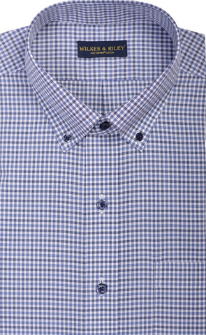 Classic Fit Blue & Dark Grey Check Button-Down Collar Supima® Non-Iron Cotton Broadcloth Sport Shirt (B/T)