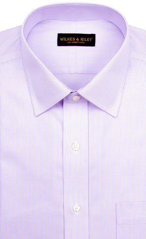 Tailored Fit Purple Stripe Spread Collar Supima® Cotton Non-Iron Twill Dress Shirt