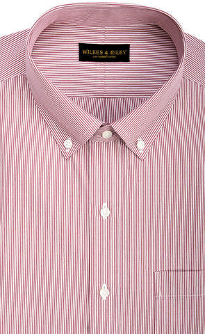 Slim Fit Red Fine Line Stripe Button-Down Collar Supima® Cotton Non-Iron Pinpoint Oxford Dress Shirt