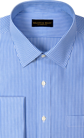Classic Fit Non Iron Blue Reverse Stripe Spread Collar French Cuff Supima® Cotton Dress Shirt