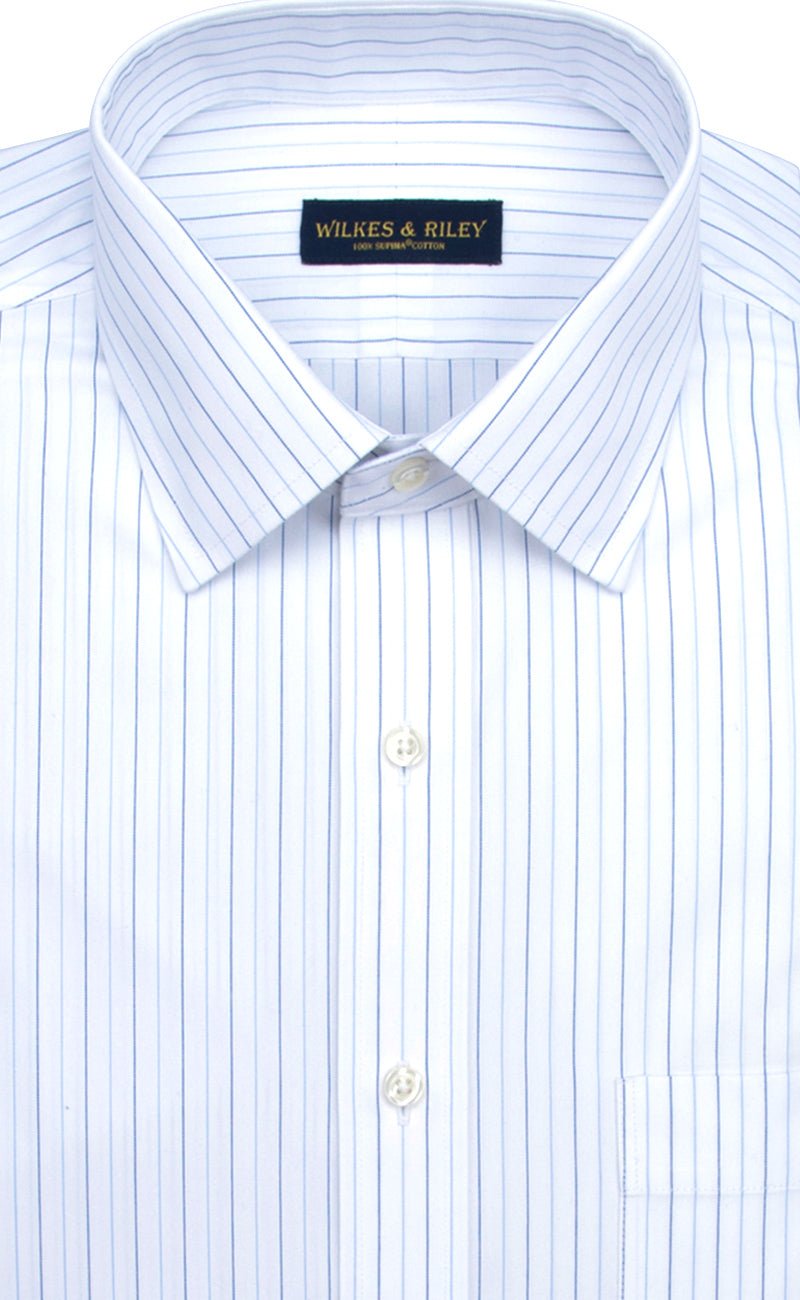 Non Iron Blue & Navy Alternating Stripe English Spread Collar Shirt –  Wilkes & Riley, LLC