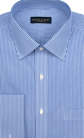 Slim Fit Blue Bengal Stripe Spread Collar French Cuff Supima® Cotton Non-Iron Broadcloth Dress Shirt