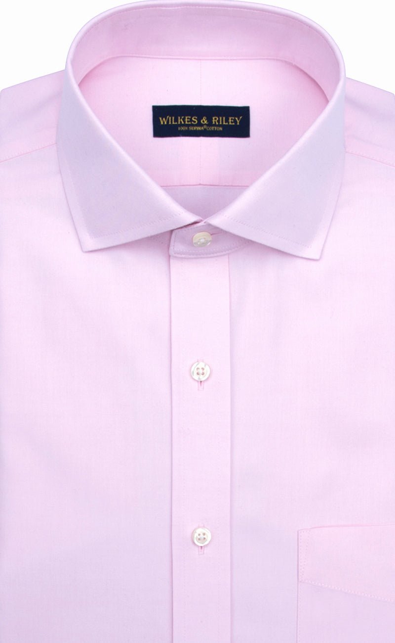 Slim Fit Pink Solid English Spread Collar Non Iron Men's Dress Shirt Wilkes & Riley, LLC Slim Fit Pink Solid English Spread Collar Non Iron Men's Dress Shirt Wilkes & Riley, LLC