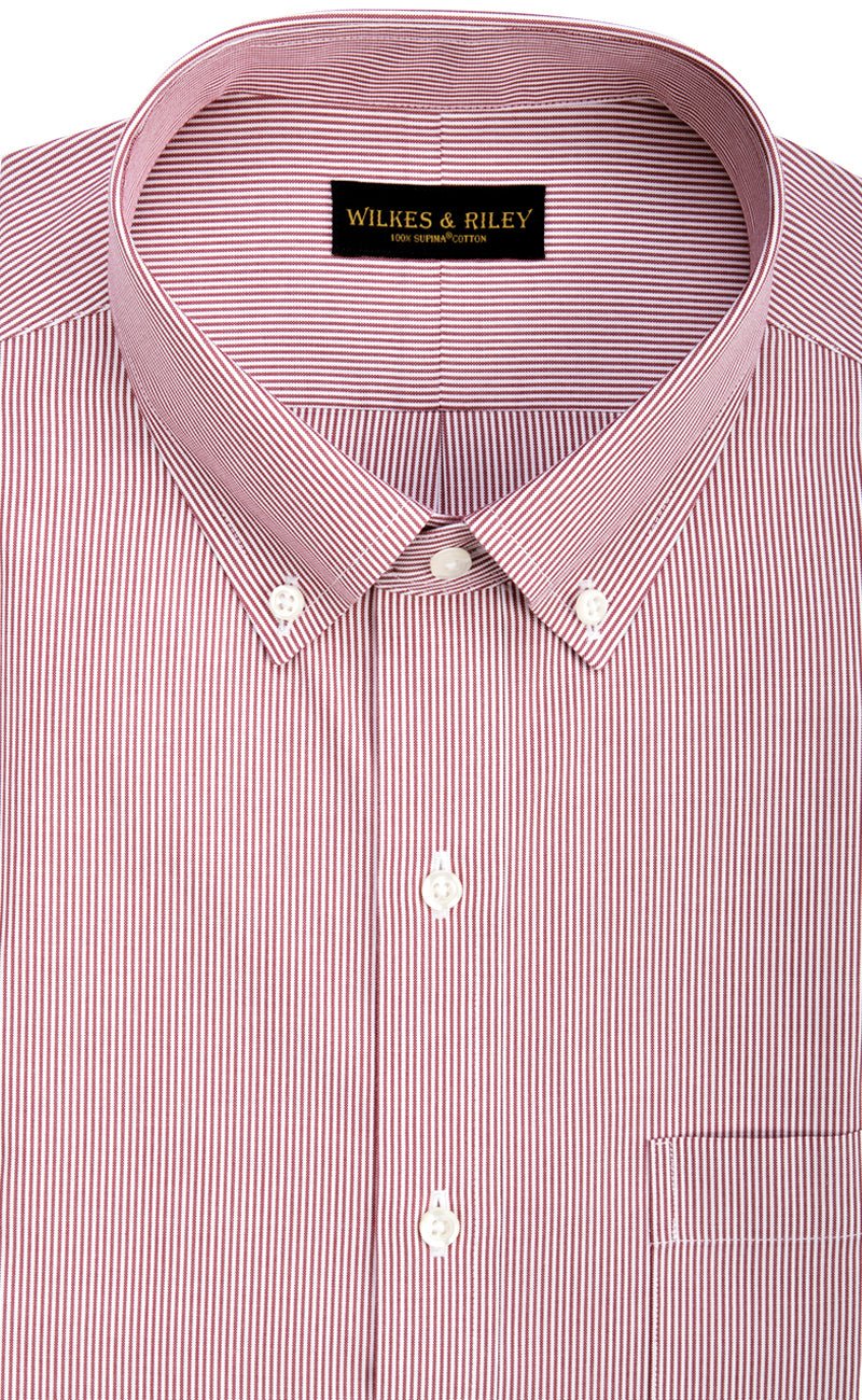 Slim Fit Red Fine Line Stripe Non-Iron Men's Dress Shirt Wilkes & Riley, LLC Slim Fit Red Fine Line Stripe Non-Iron Men's Dress Shirt Wilkes & Riley, LLC