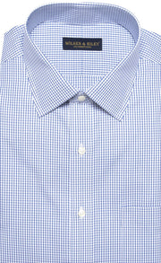 Slim Fit White Ground Blue Check Spread Collar Supima® cotton Non - Iron Pinpoint Oxford Dress Shirt - Wilkes & Riley, LLC