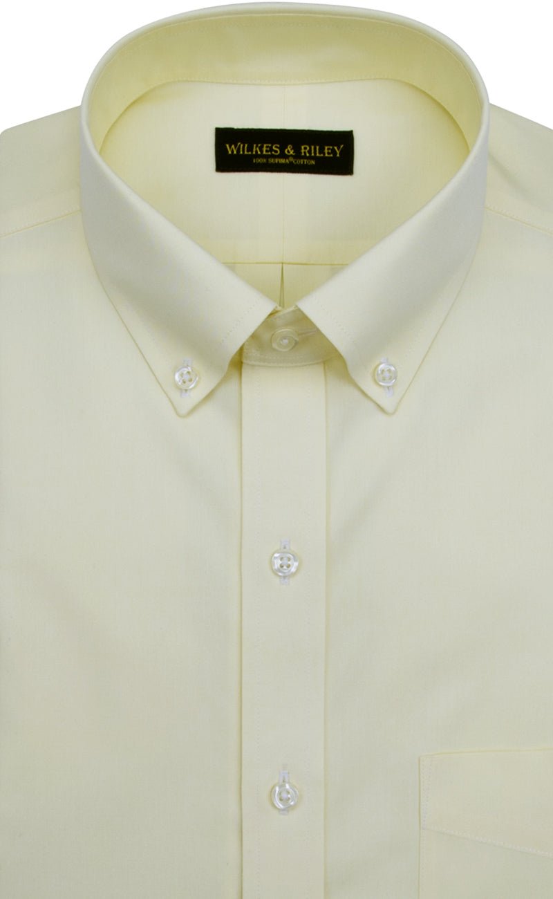 Slim Fit Yellow Solid Button-Down Collar Non Iron Men's Dress