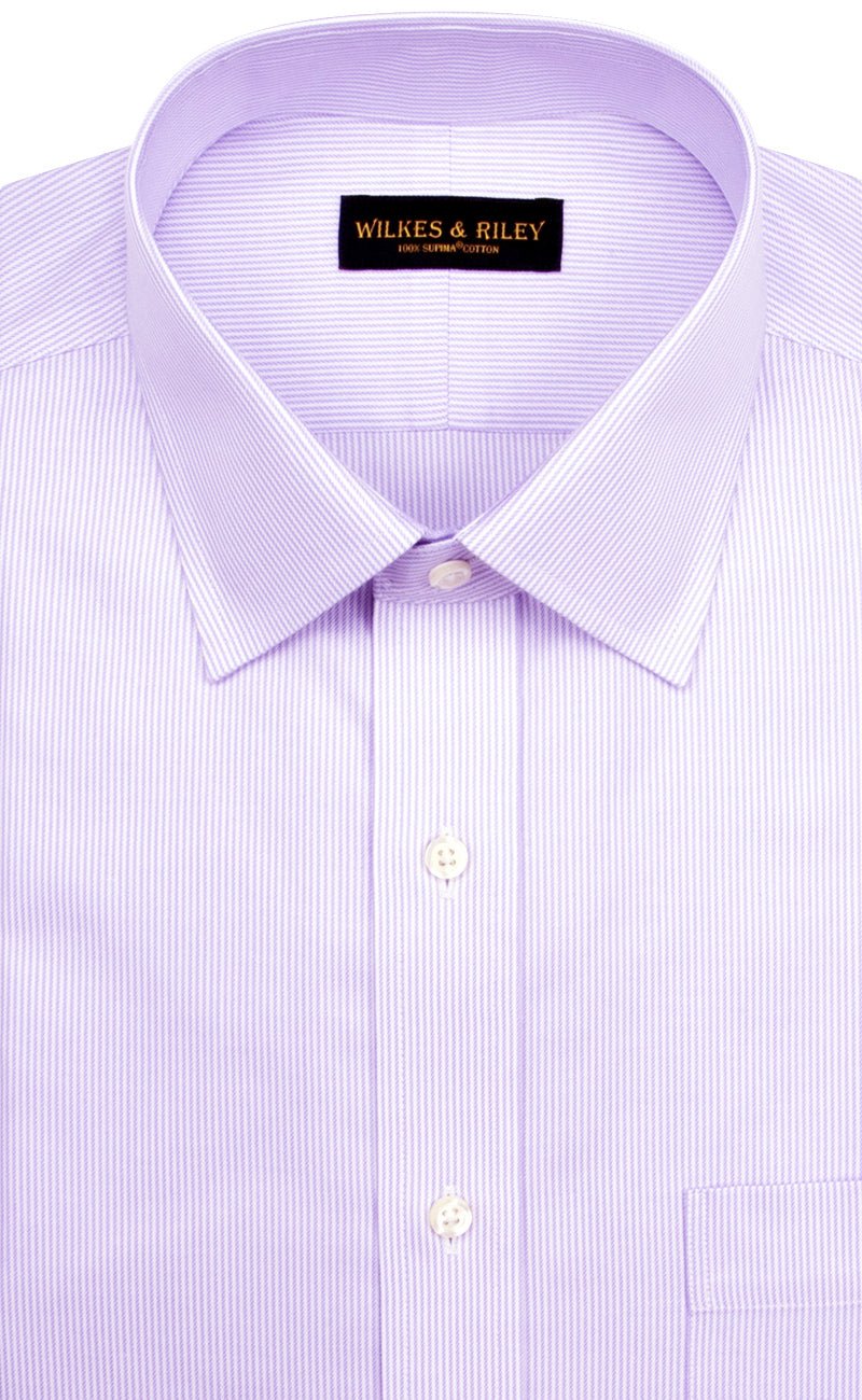 Tailored Fit Purple Stripe Spread Collar Non-Iron Men's Dress Shirt Wilkes & Riley, LLC Tailored Fit Purple Stripe Spread Collar Non-Iron Men's Dress Shirt Wilkes & Riley, LLC