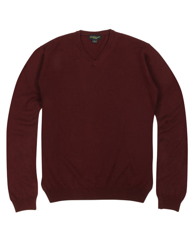 100% Cashmere Sweater w/ Loro Piana Yarn - Burgundy V-Neck