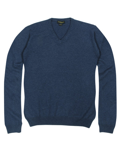 100% Cashmere Sweater w/ Loro Piana Yarn - Blue V-Neck