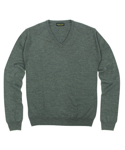 100% Pure Merino Wool Zegna Baruffa V-Neck Sweater - Grey