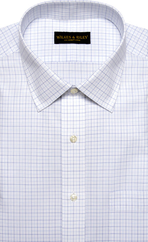 Classic Fit Blue/Lt Blue Tattersall Spread Collar Supima® Cotton Non-Iron Broadcloth Dress Shirt