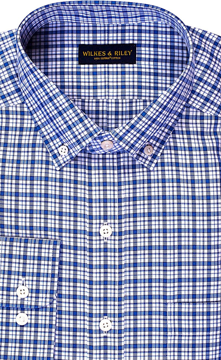 Tailored Fit Blue Multi Twill Plaid Button-Down Collar Non-Iron Sport Shirt