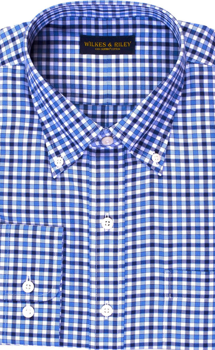 Tailored Fit DK Blue / Navy Twill Check Button-Down Collar Non-Iron Sport Shirt