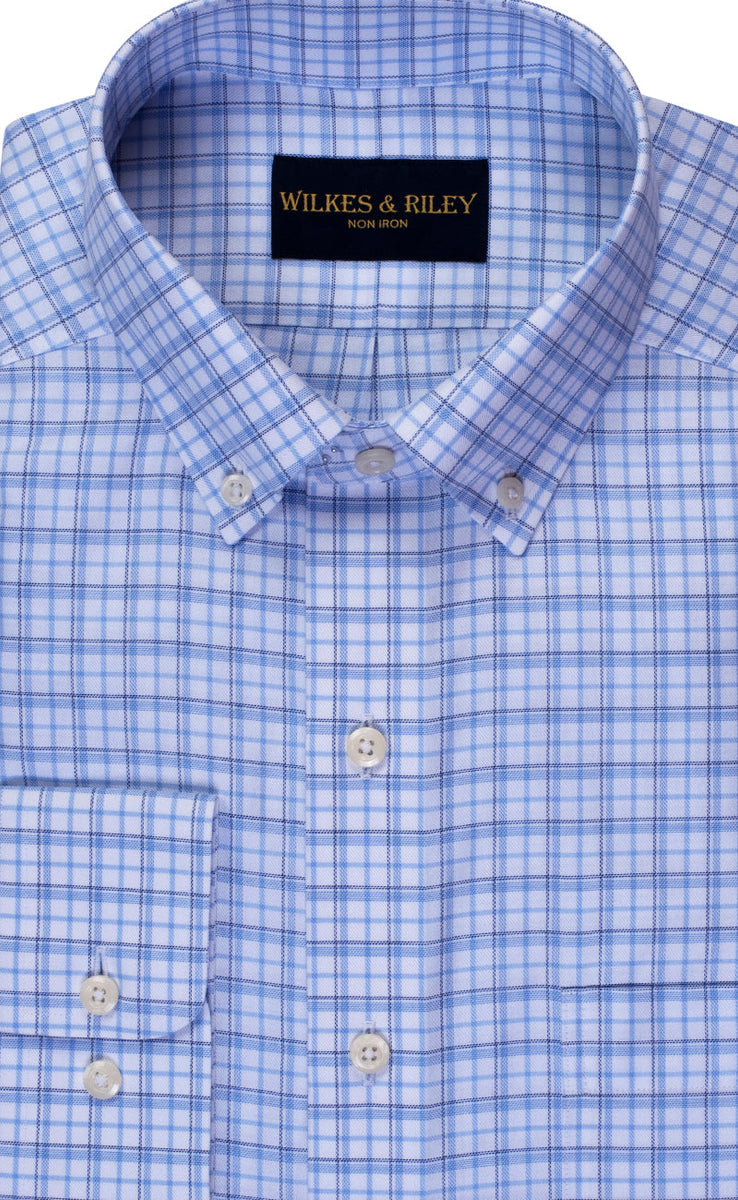Classic Fit Blue /Navy Twill Check Button-Down Collar Non-Iron Sport Shirt