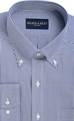 British Navy Pinpoint Oxford  Fine Line Non-Iron Dress Shirt - Button-Down