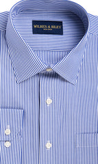 Tailored Fit Blue Bengal Stripe Spread Collar Non-Iron broadcloth Dress Shirt